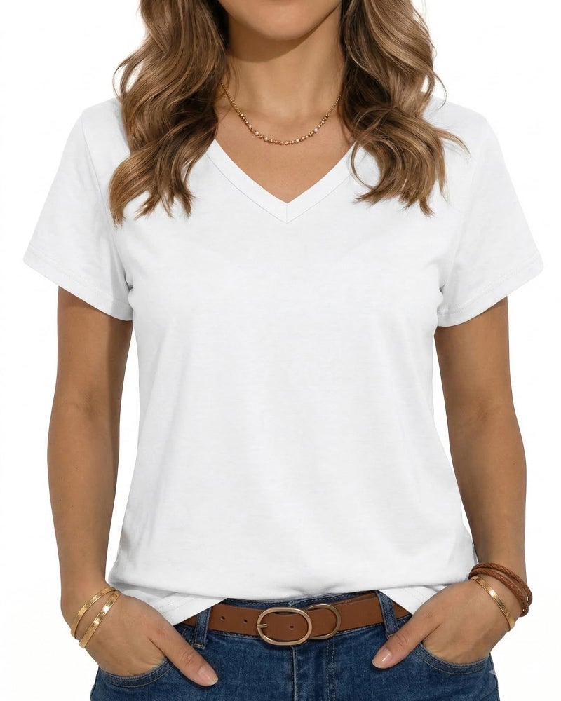 JILUVIN Womens T Shirt Graphic Tees Summer V Neck Short Sleeve Basic Tunic Top - Image 1