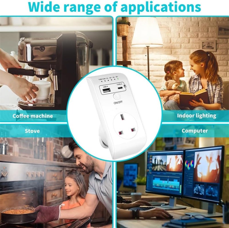 Azonee Smart Timing Socket with USB & Type-C Ports, Programmable Countdown UK Plug Controller for Household Appliances, Smartphones & Tablets, Outlet Timer - Image 5