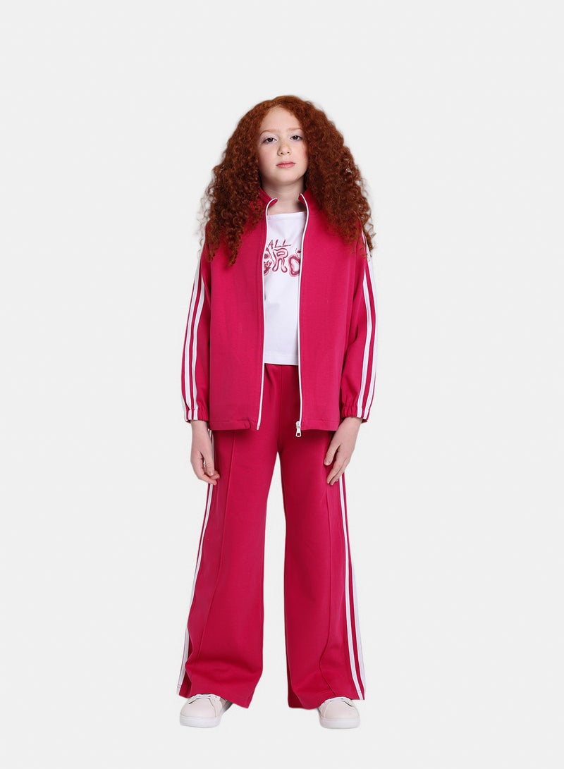 Junior Girls Track Jacket With White Stripes - Image 1