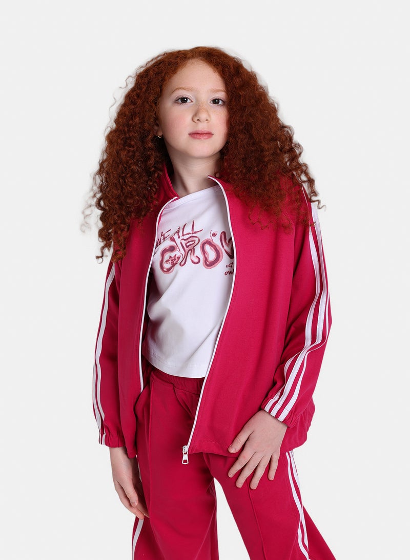 Junior Girls Track Jacket With White Stripes - Image 3