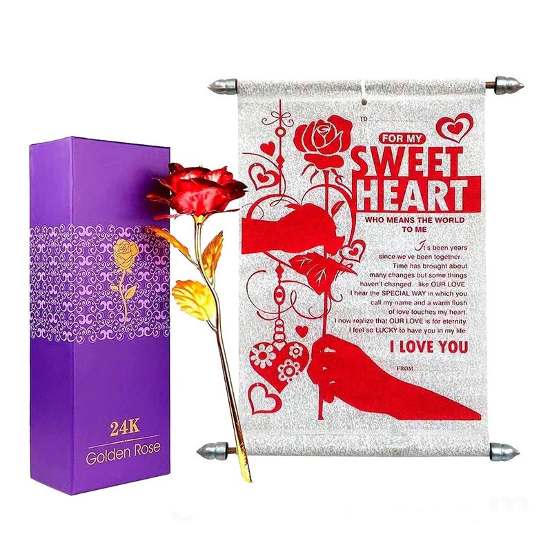Saugat Traders Love Gift for Husband Love Scroll Card Artificial Golden Red Rose Valentine Day Birthday Anniversary Gift for Hubby - Image 1