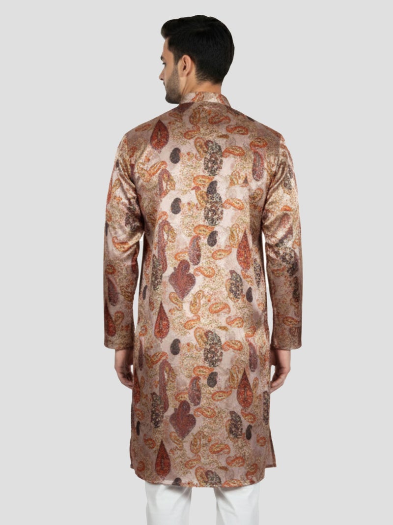 VASTRAMAY Men's Beige Satin Kurta - Image 4