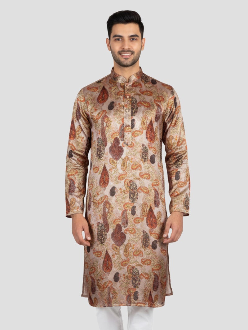 VASTRAMAY Men's Beige Satin Kurta - Image 3
