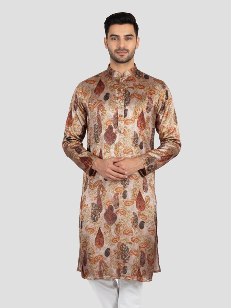 VASTRAMAY Men's Beige Satin Kurta - Image 2