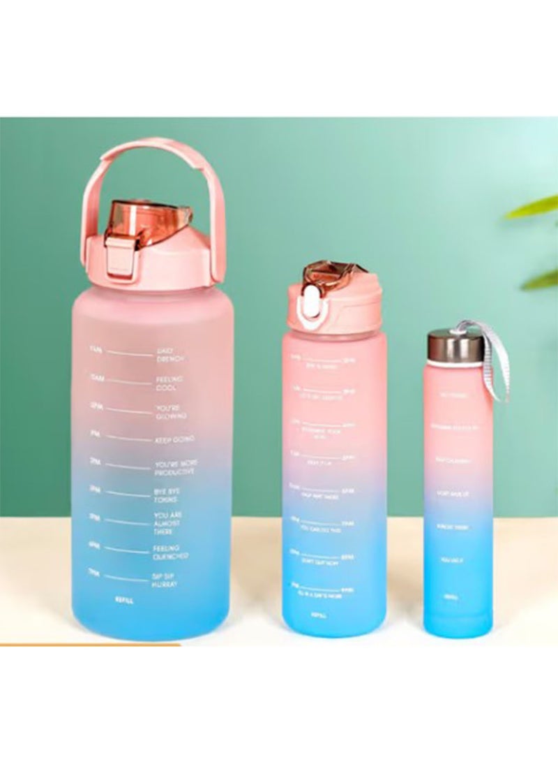 NAFEH Large 2 Liters 64Oz BPA Free Multicolor Water Bottle - Leak Proof With Straw, Motivational Quote And Time Marker, Anti Slip For Sports,Fitness, Gym (Pink/Blue Pack Of 3) - Image 1