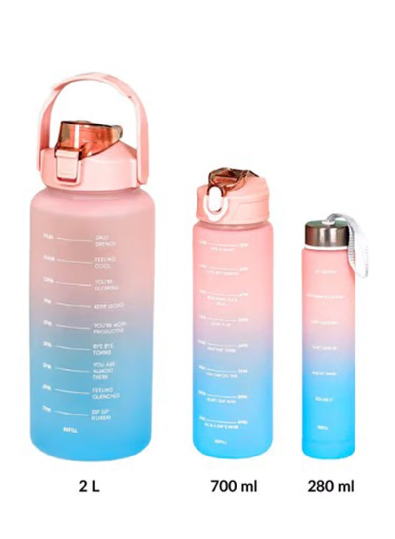 NAFEH Large 2 Liters 64Oz BPA Free Multicolor Water Bottle - Leak Proof With Straw, Motivational Quote And Time Marker, Anti Slip For Sports,Fitness, Gym (Pink/Blue Pack Of 3) - Image 2