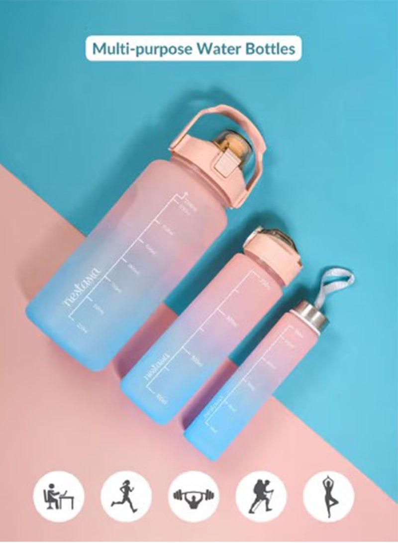 NAFEH Large 2 Liters 64Oz BPA Free Multicolor Water Bottle - Leak Proof With Straw, Motivational Quote And Time Marker, Anti Slip For Sports,Fitness, Gym (Pink/Blue Pack Of 3) - Image 4