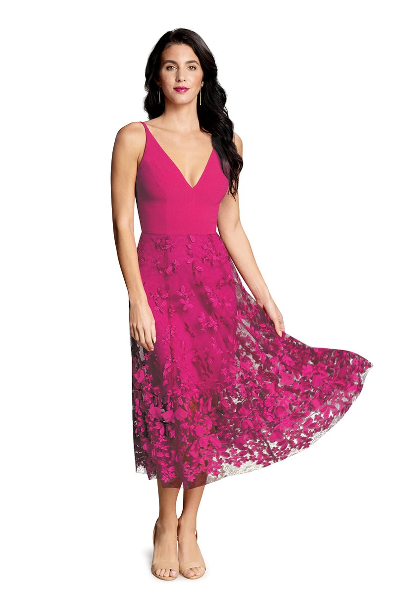 Dress the Population Womens Darleen Sleeveless Plunging Neckline FIT