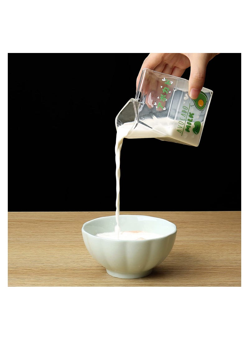 SYOSI Clear Glass Milk Carton Cup Microwavable 13.4 Oz Cute Milk Cups Mini Creamer Container Square Breakfast Mug Premium Creamer Pitcher - Image 3