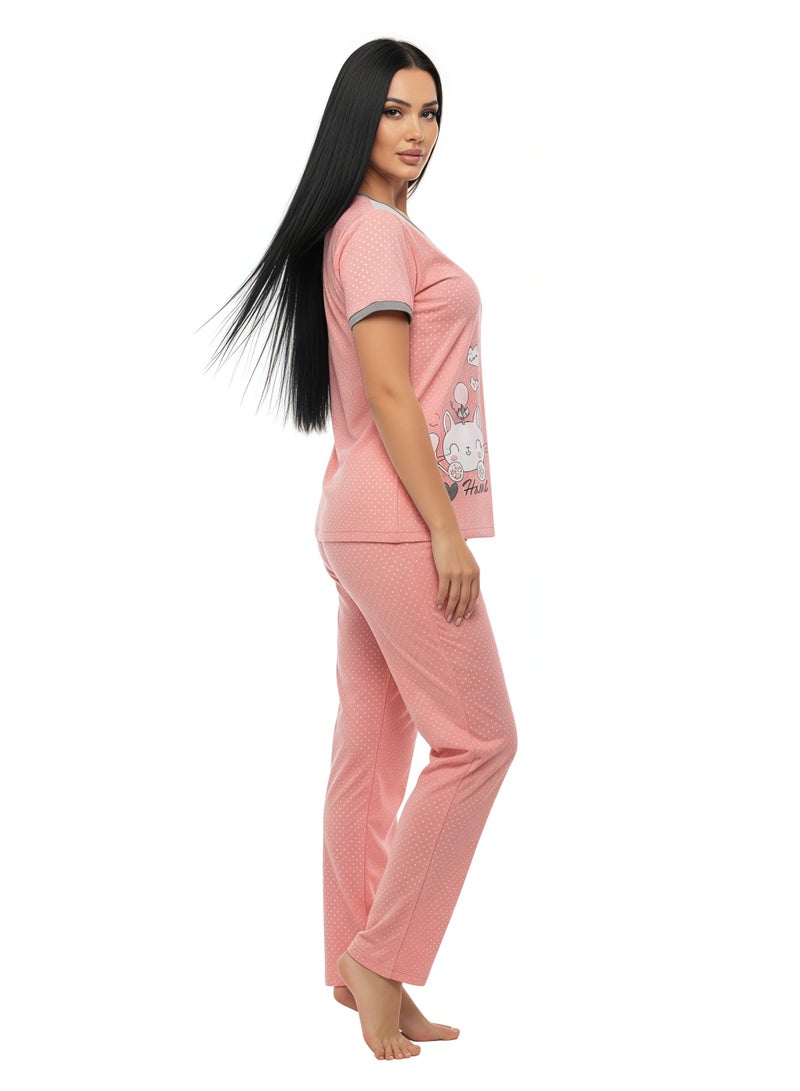 JOANNA Women's Good Life Print With Pocket Short Sleeve Shirt & Long Pants Pajama Set, Pink, M - Image 5