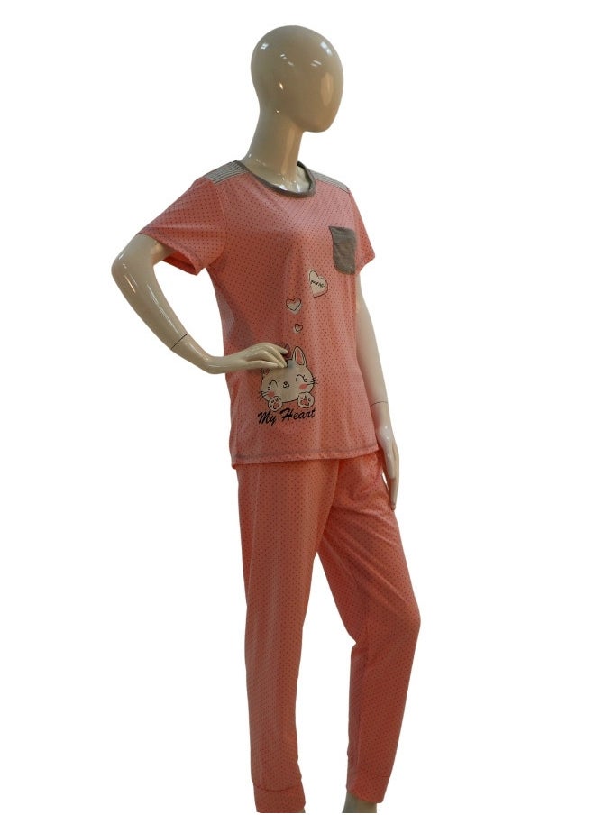 JOANNA - JOANNA Women's Good Life Print With Pocket Short Sleeve Shirt & Long Pants Pajama Set, Pink - Image 1