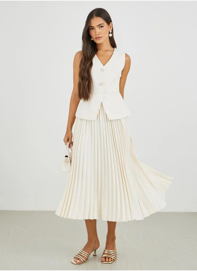 ستايلي Styli Solid Sleeveless Blazer Midi Dress