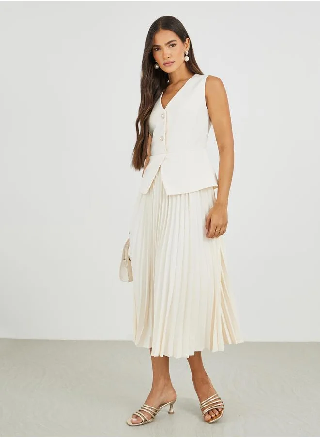 ستايلي Styli Solid Sleeveless Blazer Midi Dress