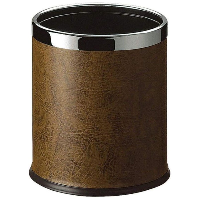 DOLPHY Metal Waste Bin, Open Top Leather Trash Can for Bathrooms, Rooms, Kitchens, Home, Office and Hotel - Capacity 8 Liter (Brown) - Image 1