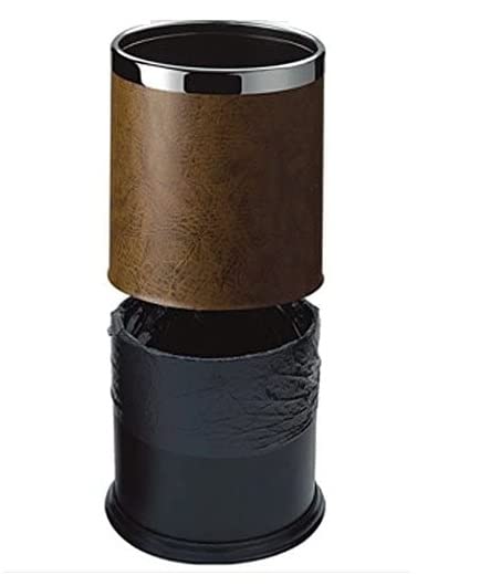 DOLPHY Metal Waste Bin, Open Top Leather Trash Can for Bathrooms, Rooms, Kitchens, Home, Office and Hotel - Capacity 8 Liter (Brown) - Image 2