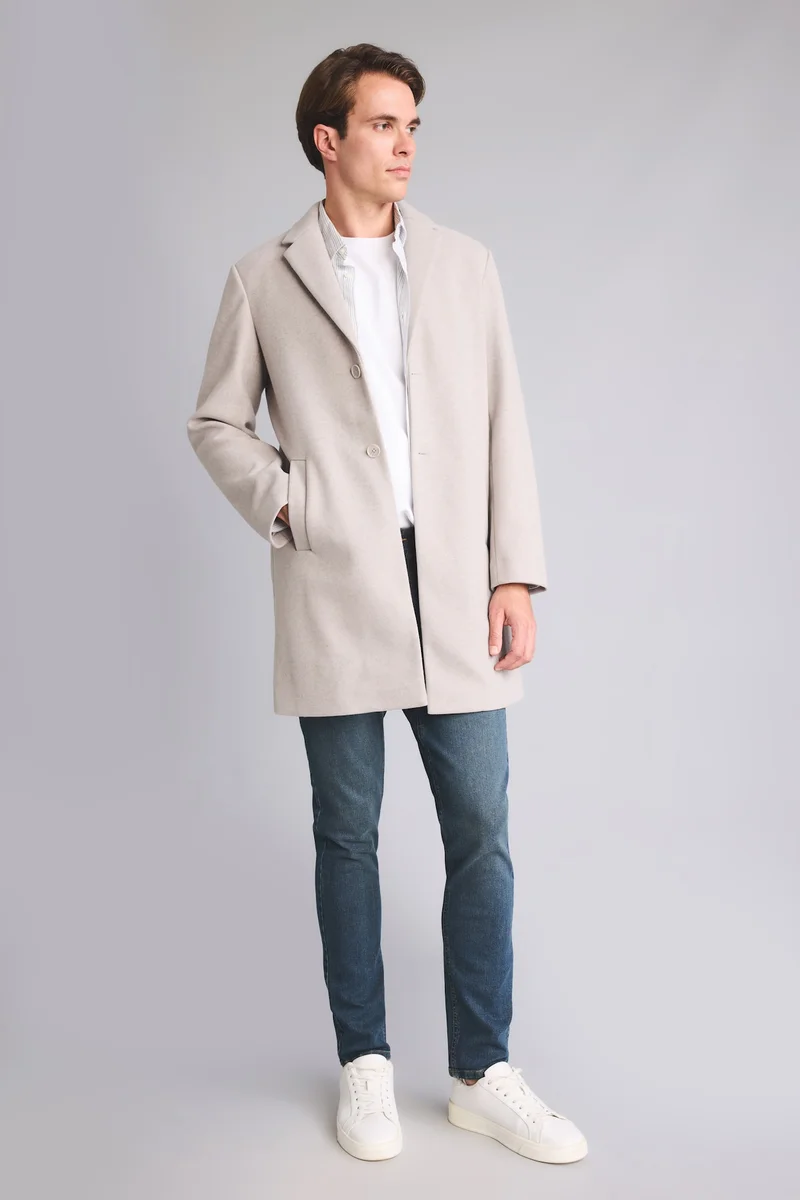 ديفاكتو Regular Fit Cashmere Notch Collar Button-Up Coat