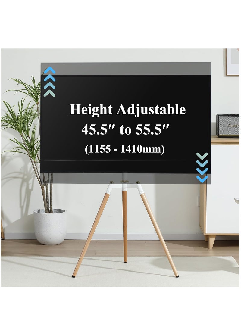 FlashHawk Tripod TV Stand for 32-65 Inch Screens | Height Adjustable | 140° Swivel Floor Mount | 70Lbs Capacity | Steel & Beech Wood Design for Living Room & Bedroom White  - Image 3