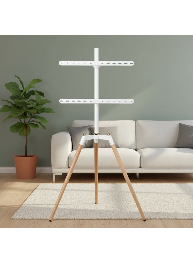 FlashHawk Tripod TV Stand for 32-65 Inch Screens | Fits 32 42 43 50 55 60 65 inch TVs | Height Adjustable | 140° Swivel Floor TV Mount | 70Lbs Capacity | Steel & Beech Wood Design for Living Room & Bedroom White - Image 1
