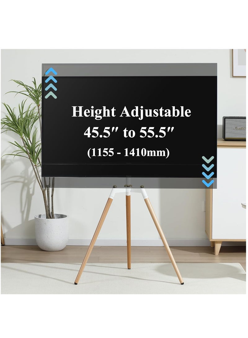 FlashHawk Tripod TV Stand for 32-65 Inch Screens | Fits 32 42 43 50 55 60 65 inch TVs | Height Adjustable | 140° Swivel Floor TV Mount | 70Lbs Capacity | Steel & Beech Wood Design for Living Room & Bedroom White - Image 4