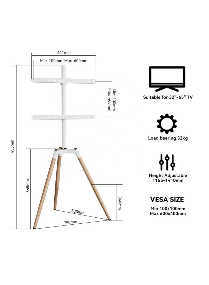 فلاشهوك حامل شاشة تلفزيون مناسب لشاشات 32-65 بوصة | يناسب أجهزة التلفزيون بمقاسات 32، 42، 43، 50، 55، 60، و65 بوصة | ارتفاع قابل للتعديل | حامل تلفزيون أرضي دوار بزاوية 140 درجة | يتحمل حتى 70 رطلاً | تصميم من الفولاذ وخشب الزان لغرفة المعيشة وغرفة النوم، لون أبيض - Image 2