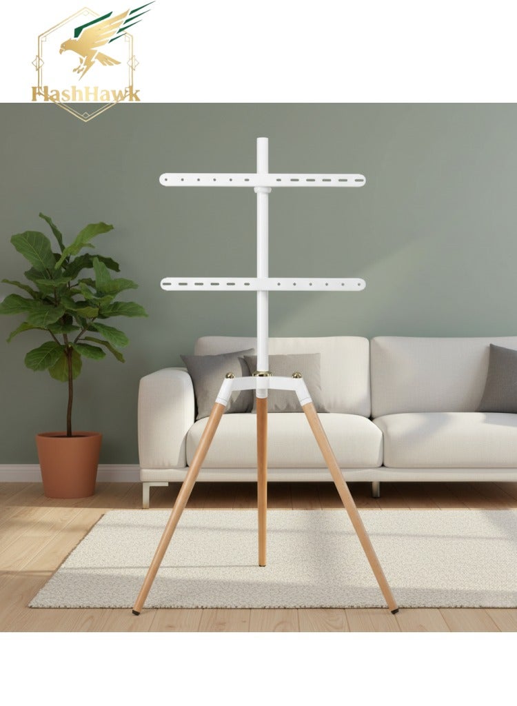 فلاشهوك حامل شاشة تلفزيون مناسب لشاشات 32-65 بوصة | يناسب أجهزة التلفزيون بمقاسات 32، 42، 43، 50، 55، 60، و65 بوصة | ارتفاع قابل للتعديل | حامل تلفزيون أرضي دوار بزاوية 140 درجة | يتحمل حتى 70 رطلاً | تصميم من الفولاذ وخشب الزان لغرفة المعيشة وغرفة النوم، لون أبيض - Image 1