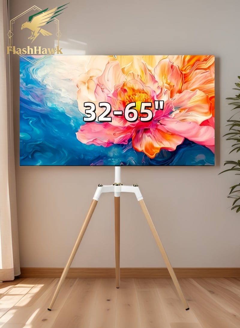 فلاشهوك حامل شاشة تلفزيون مناسب لشاشات 32-65 بوصة | يناسب أجهزة التلفزيون بمقاسات 32، 42، 43، 50، 55، 60، و65 بوصة | ارتفاع قابل للتعديل | حامل تلفزيون أرضي دوار بزاوية 140 درجة | يتحمل حتى 70 رطلاً | تصميم من الفولاذ وخشب الزان لغرفة المعيشة وغرفة النوم، لون أبيض - Image 1