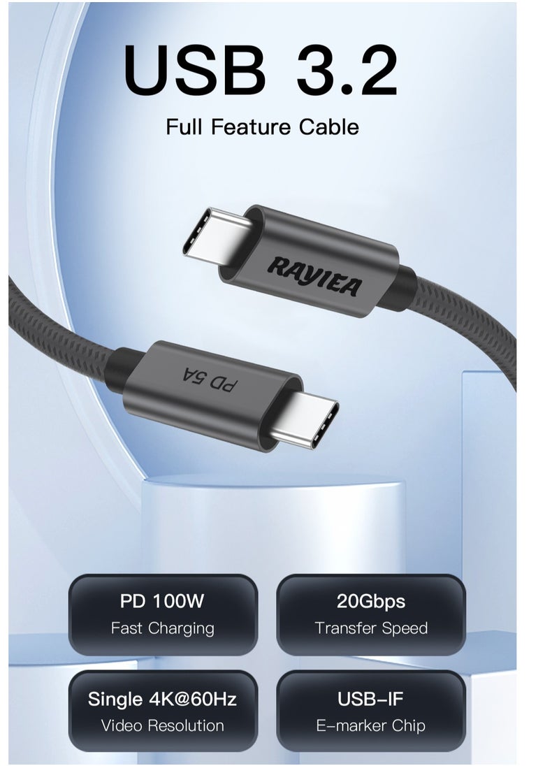 RAYIEA 20Gbps,100W Fast charging USB C to USB C Cable With 4K 60Hz Ultra HD Video Output.  - Image 1
