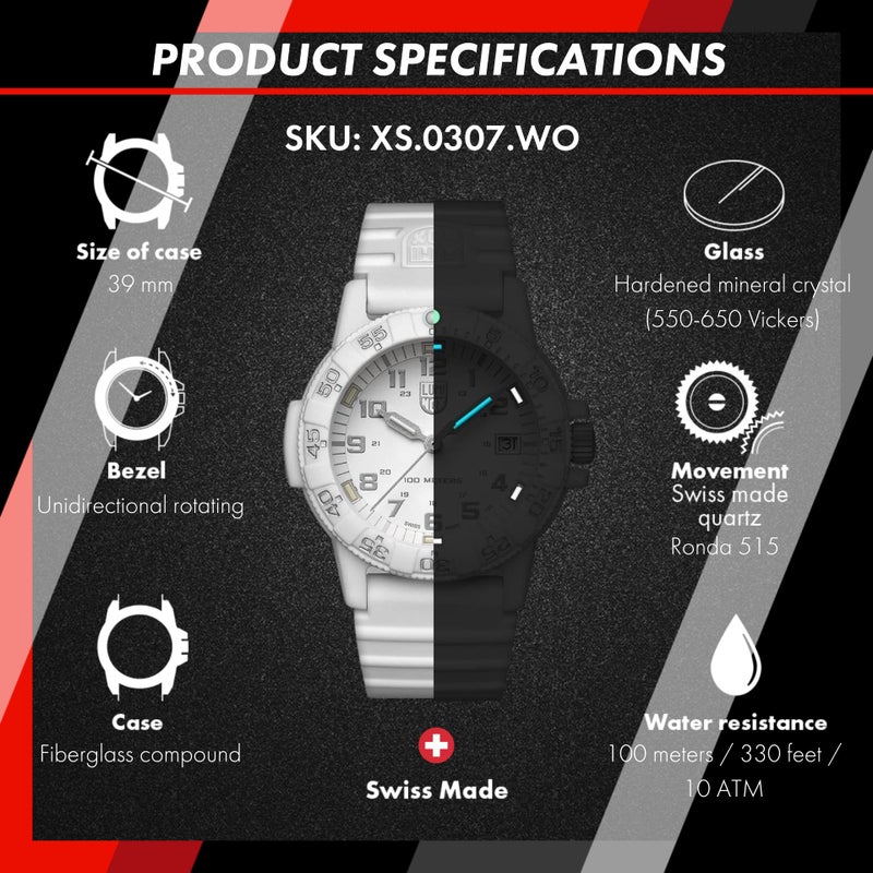 Luminox - Leatherback SEA Turtle XS.0307.WO - Mens Watch 39mm - Dive Watch in White Date Function - 100m Water Resistant - Mens Watches - Made in Switzerland - Image 5