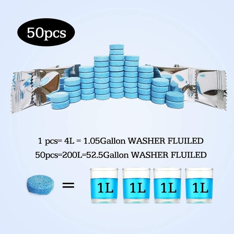 DOKIKO 50 Pcs Car windshield washer fluid tablets,Windshield Wiper Fluid,1 Pack Makes 52.5 Gallons,1 Piece Makes 1.05 Gallons(Winter: Use With De-icer or Methanol) - Image 4