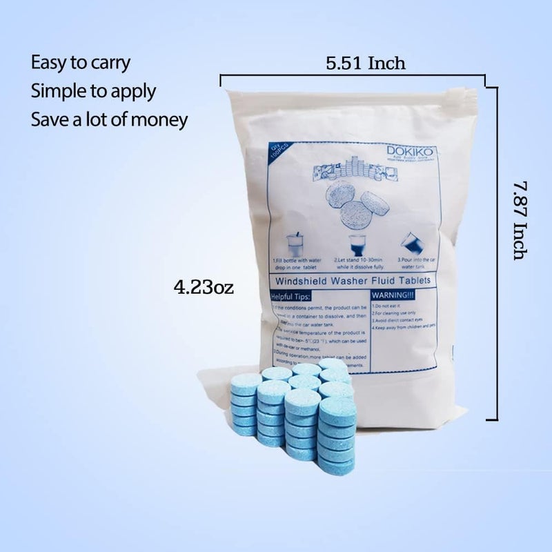 DOKIKO 50 Pcs Car windshield washer fluid tablets,Windshield Wiper Fluid,1 Pack Makes 52.5 Gallons,1 Piece Makes 1.05 Gallons(Winter: Use With De-icer or Methanol) - Image 2