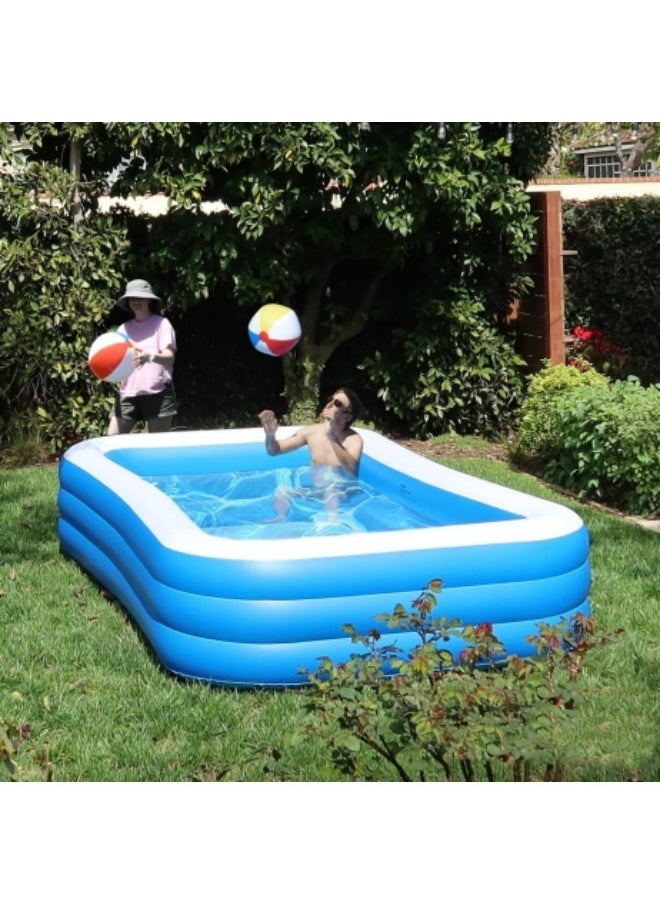 GGEROU - Inflatable Swimming Pool,Inflatable Pool for Kids and Adults,Oversized Thickened Family Swimming Pool,3-layer Blue and White Inflatable Swimming Pool, 305*183*56cm - Image 1