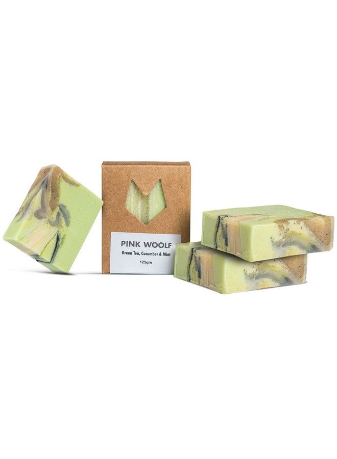 PINK WOOLF Bath Soaps Combo Set Of 3 Organic Soaps Green Tea Cucumber & Mint Fruity Energizing Aroma Moisturizes And Brightens Each Soap Bar Is 125 G - Image 2