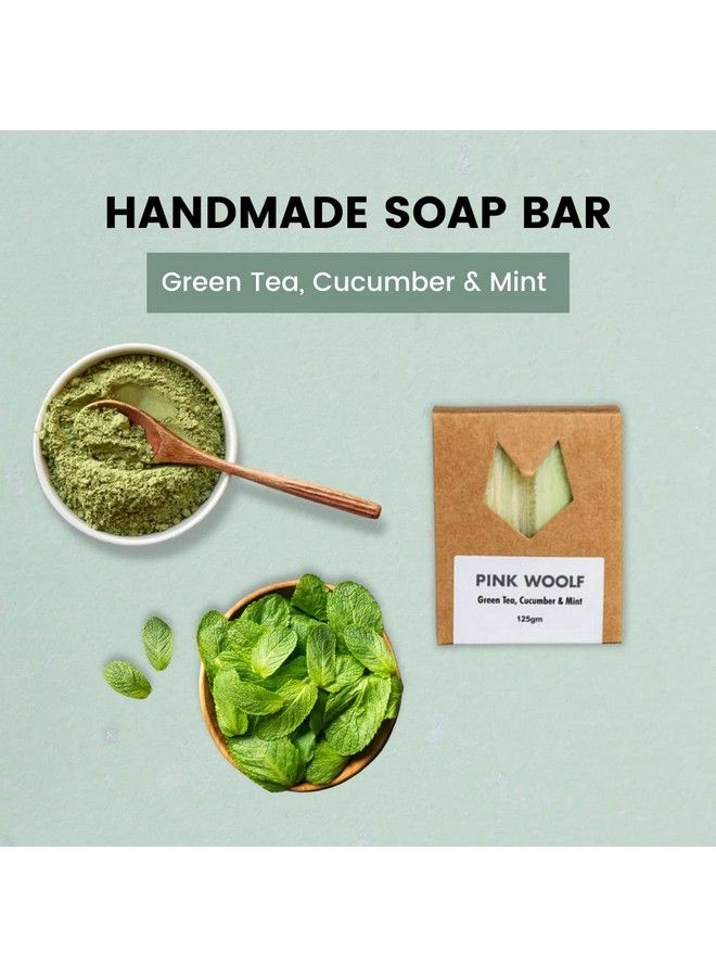 PINK WOOLF Bath Soaps Combo Set Of 3 Organic Soaps Green Tea Cucumber & Mint Fruity Energizing Aroma Moisturizes And Brightens Each Soap Bar Is 125 G - Image 3