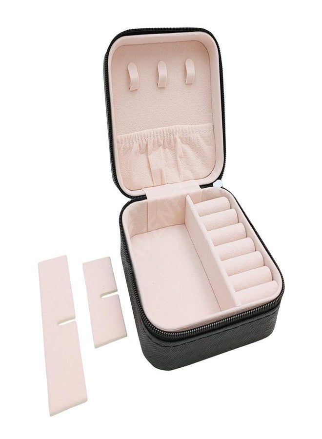 HavenFlix Faux Leather Mini Jewelry Travel Case – Small Portable Jewelry Organizer Box for Rings, Earrings & Necklaces, Compact Zippered Travel Jewelry Storage Case (Black) - Image 3