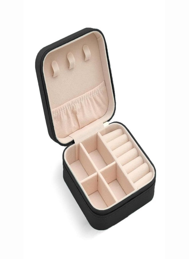 HavenFlix Faux Leather Mini Jewelry Travel Case – Small Portable Jewelry Organizer Box for Rings, Earrings & Necklaces, Compact Zippered Travel Jewelry Storage Case (Black) - Image 1