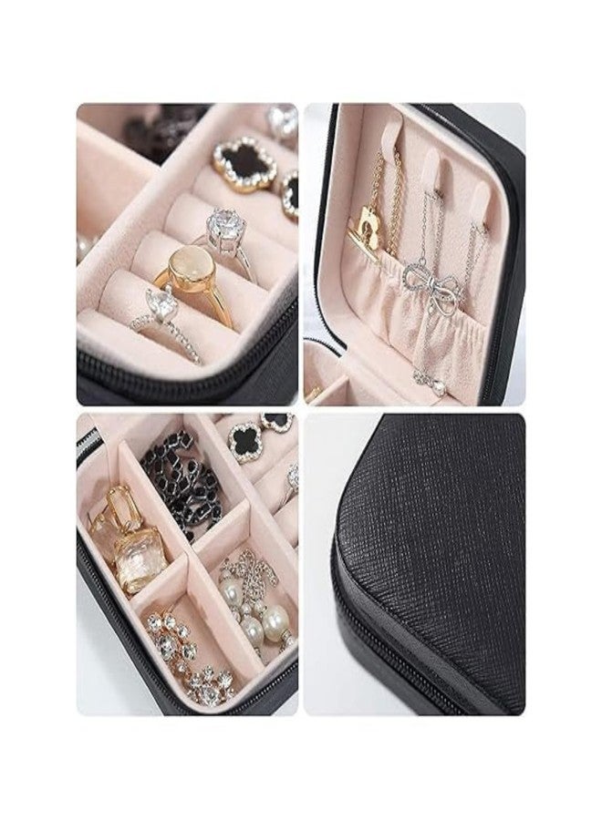 HavenFlix Faux Leather Mini Jewelry Travel Case – Small Portable Jewelry Organizer Box for Rings, Earrings & Necklaces, Compact Zippered Travel Jewelry Storage Case (Black) - Image 5