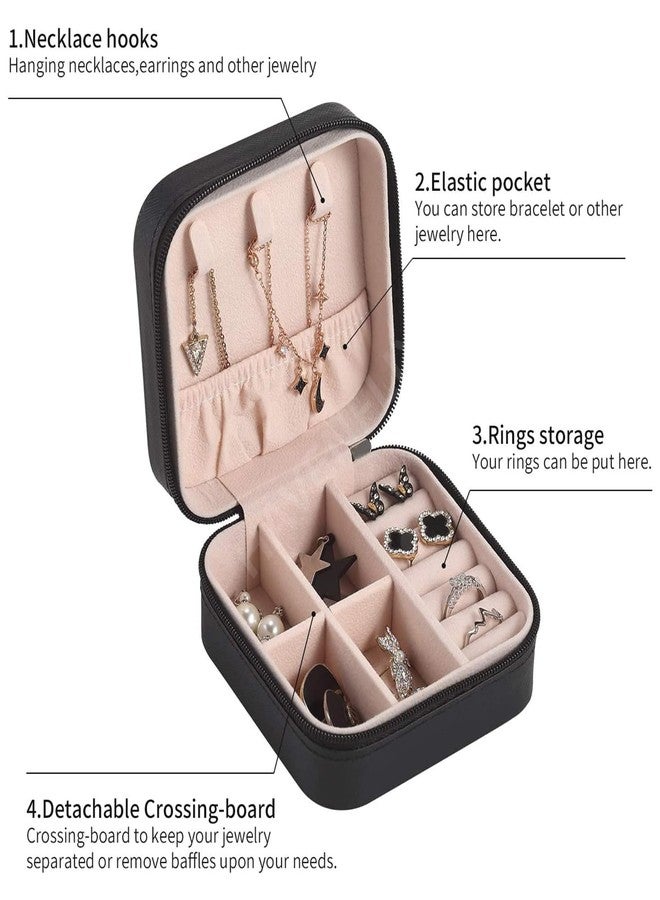 HavenFlix Faux Leather Mini Jewelry Travel Case – Small Portable Jewelry Organizer Box for Rings, Earrings & Necklaces, Compact Zippered Travel Jewelry Storage Case (Black) - Image 4