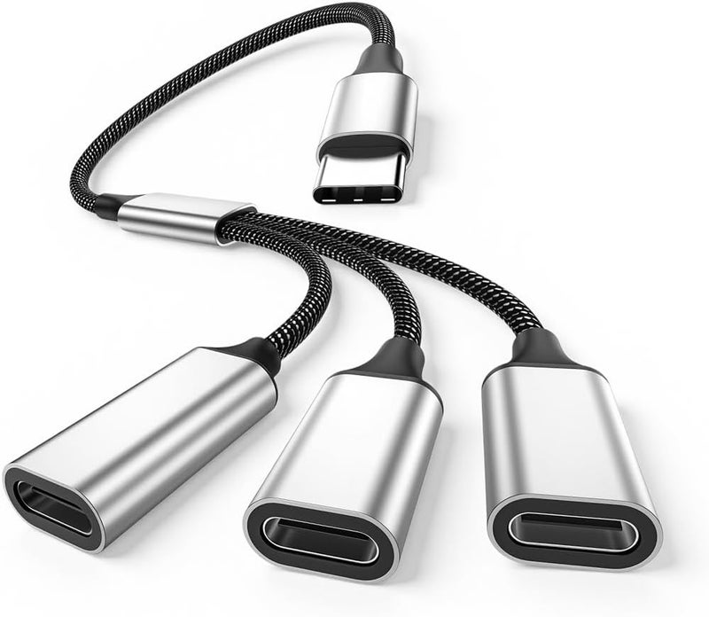 إليفانت بوت محور تقسيم USB-C إلى 3 منافذ USB-C من Verilux®، محور Type-C مضفر من النايلون مع هيكل ألومنيوم، منفذا بيانات مزدوجان بسرعة 480 ميجابت في الثانية ومنفذ شحن بقدرة 60 واط (PD) لأجهزة الكمبيوتر المحمولة والأجهزة اللوحية والهواتف الذكية - Image 1