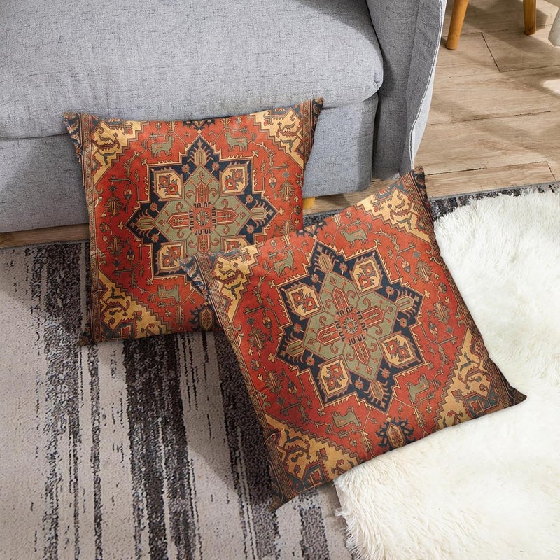 Britimes Throw Pillow Covers, Aztec Kilim Home Art Decor, 18 x 18 Inches Set of 2 Cushion Sofa Cases, Abstract Oil Painting Pillowcases for Living Room, Bedroom, Ethnic Decorative, Turkish Tribal - Image 4