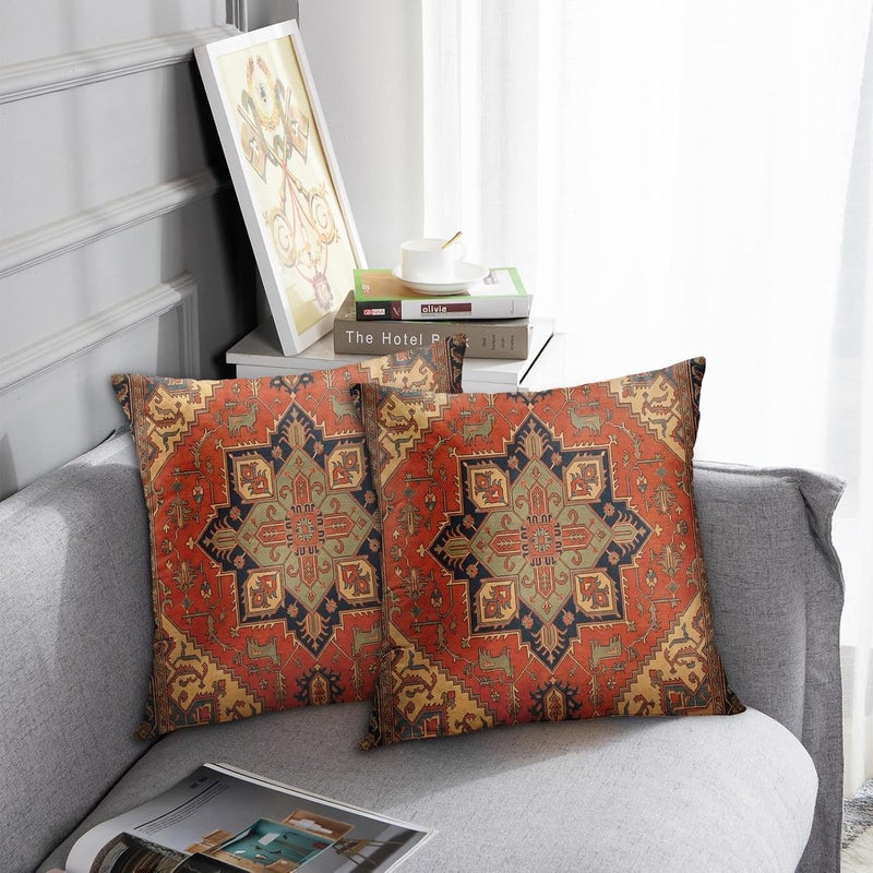 Britimes Throw Pillow Covers, Aztec Kilim Home Art Decor, 18 x 18 Inches Set of 2 Cushion Sofa Cases, Abstract Oil Painting Pillowcases for Living Room, Bedroom, Ethnic Decorative, Turkish Tribal - Image 5