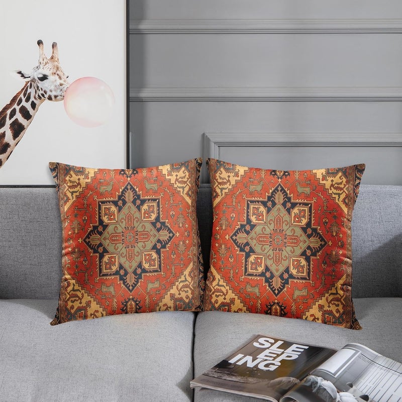 Britimes Throw Pillow Covers, Aztec Kilim Home Art Decor, 18 x 18 Inches Set of 2 Cushion Sofa Cases, Abstract Oil Painting Pillowcases for Living Room, Bedroom, Ethnic Decorative, Turkish Tribal - Image 3