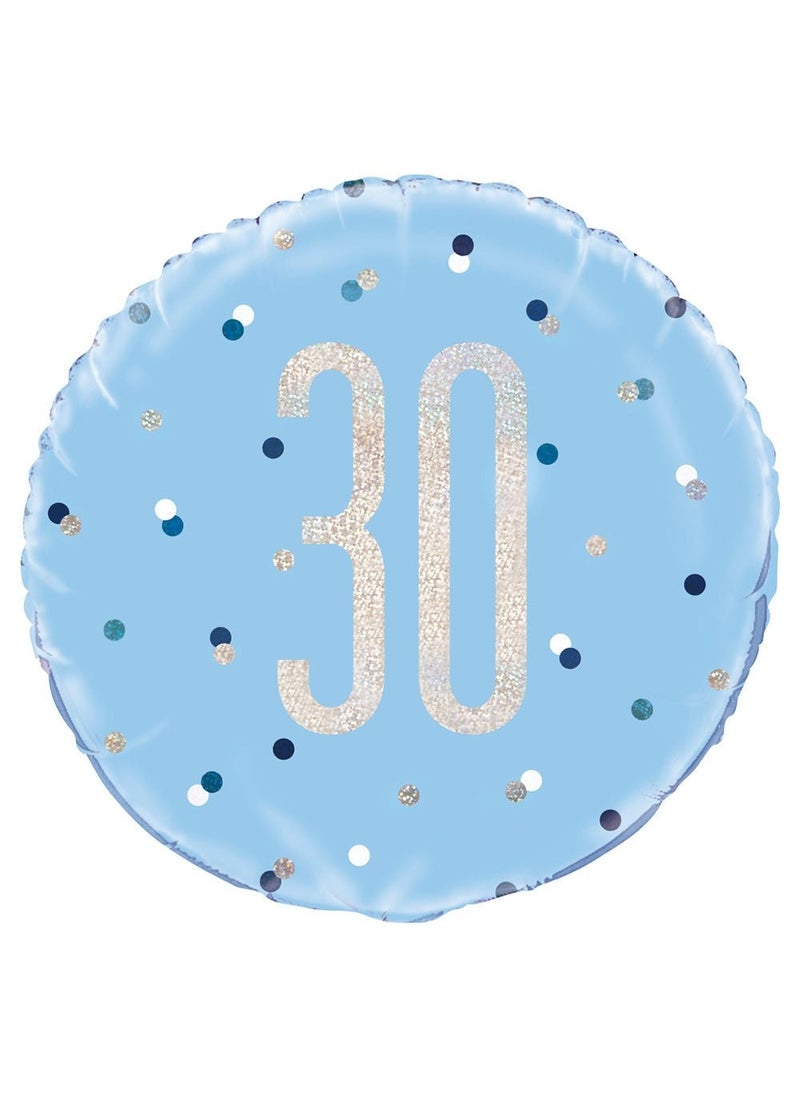يونيك بالون ذكرى عيد ميلاد الثلاثين عامًا، أزرق، من رقائق الفضة، 45 سم