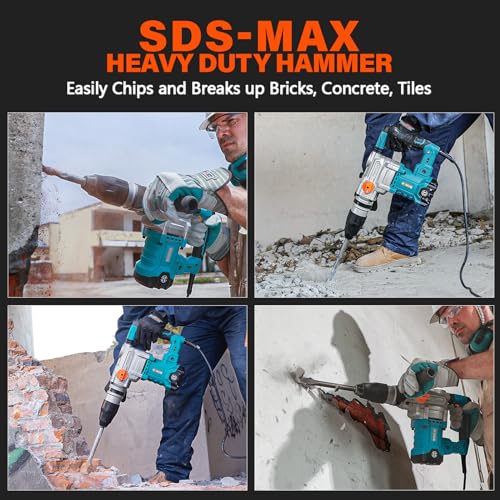 Berserker 1-9/16" SDS-Max Heavy Duty Rotary Hammer Drill with Vibration Control,Safety Clutch,13 Amp 3 Functions Demolition Rotomartillo for Concrete-Including 4 Drill Bits,2 Chisels,Carrying Case - Image 5
