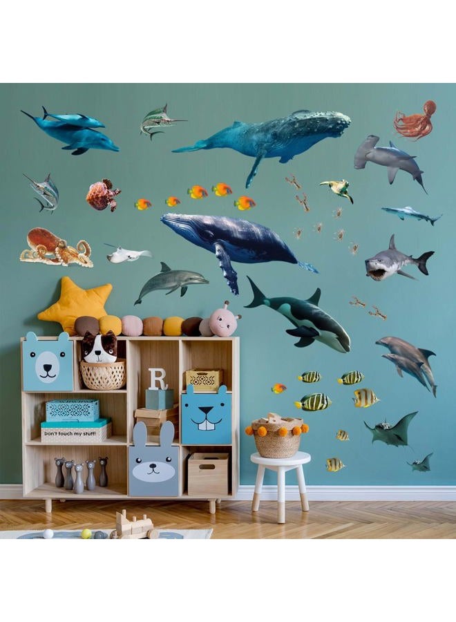 PinkEleph Under The Sea Fish Wall Stickers - Whale Shark Squid Ocean Animals Wall Decals - Baby Nursery Kids Boy Girls Room Bedroom Bathroom Daycare Playroom Classroom Wall Decor - Image 2