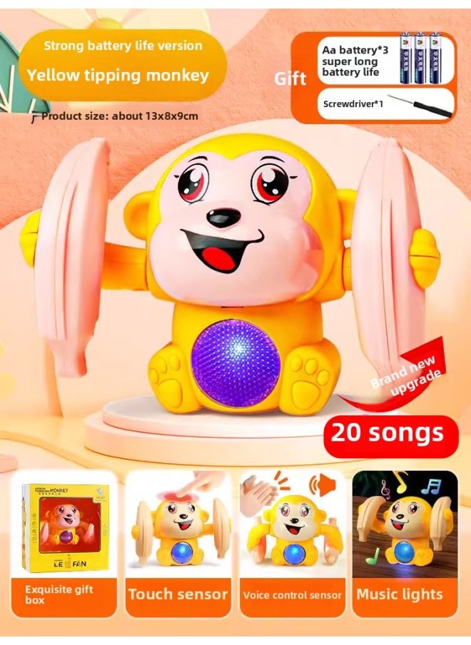 null - Children's Roll Monkey Electric Voice-Controlled Luminous Toy Somersault Little Monkey Baby Exercise Head-up Crawl-Color:Voice Controlled Induction [20 Songs] Strong Battery Life❤️Yellow Tipping Monkey - Image 1
