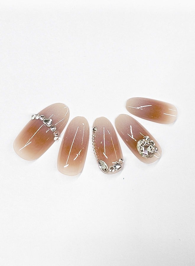 NIBEMINENT 24Pcs Fake Nails, Press Nails In Box,Long-length Almond shaped Solid Skin Gradient Color Shiny Nail Art,Big Zircon,Fake Nail Patch  - Image 2