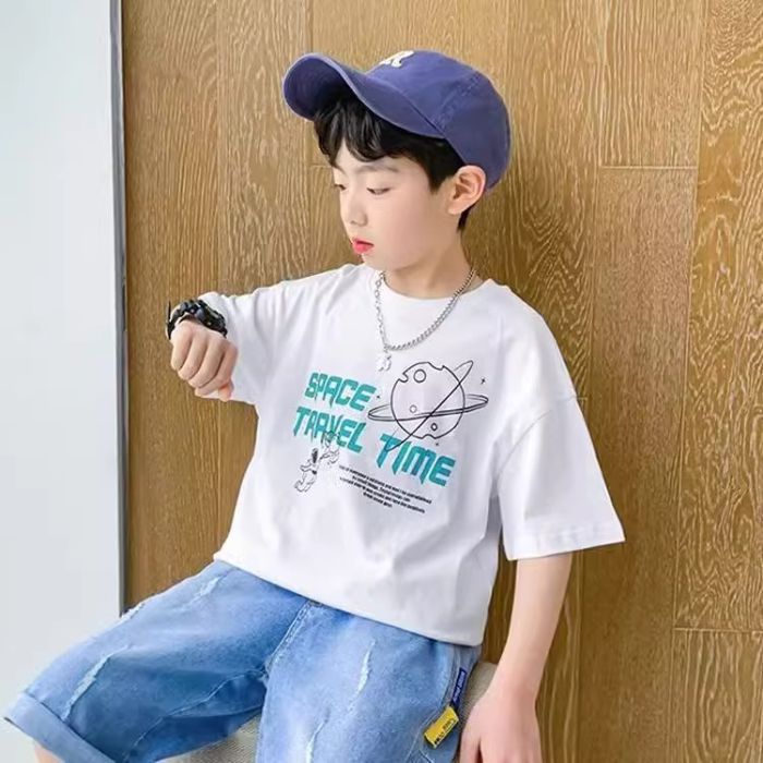 Children'S Pure Cotton Short-Sleeve T-Shirt 2026 New Summer Stylish Printed Class Uniform Trendy Top For Older Kids - Image 3