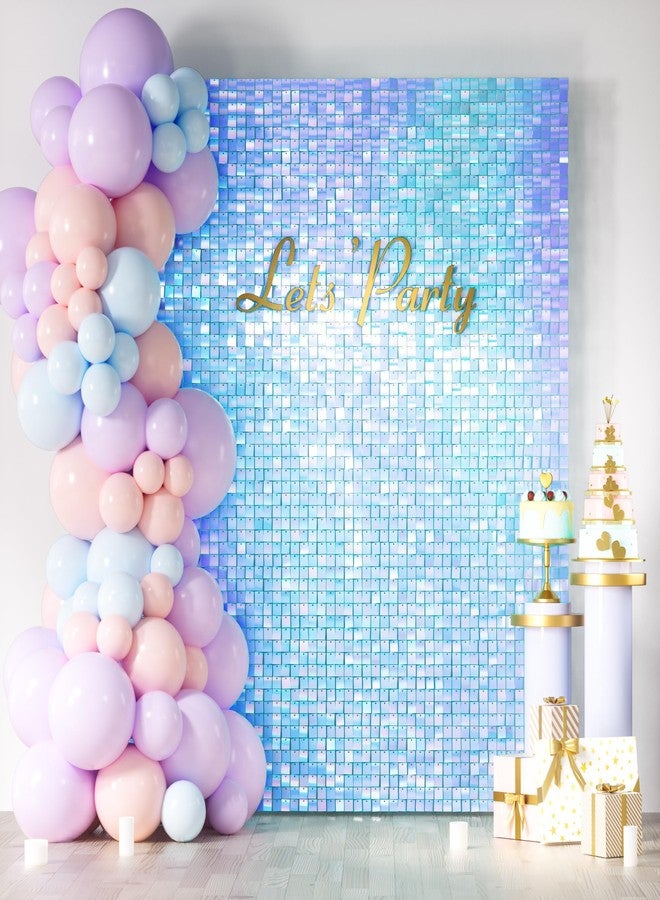 COKAOBE Rainbow Blue Shimmer Wall Backdrop 24PCS Rainbow Blue Sequins Backdrop Decoration Panels, Photo Backdrops for Baby Shower Mermaid Unicorn Birthday Anniversary Wedding Decoration (Rainbow Blue) - Image 1