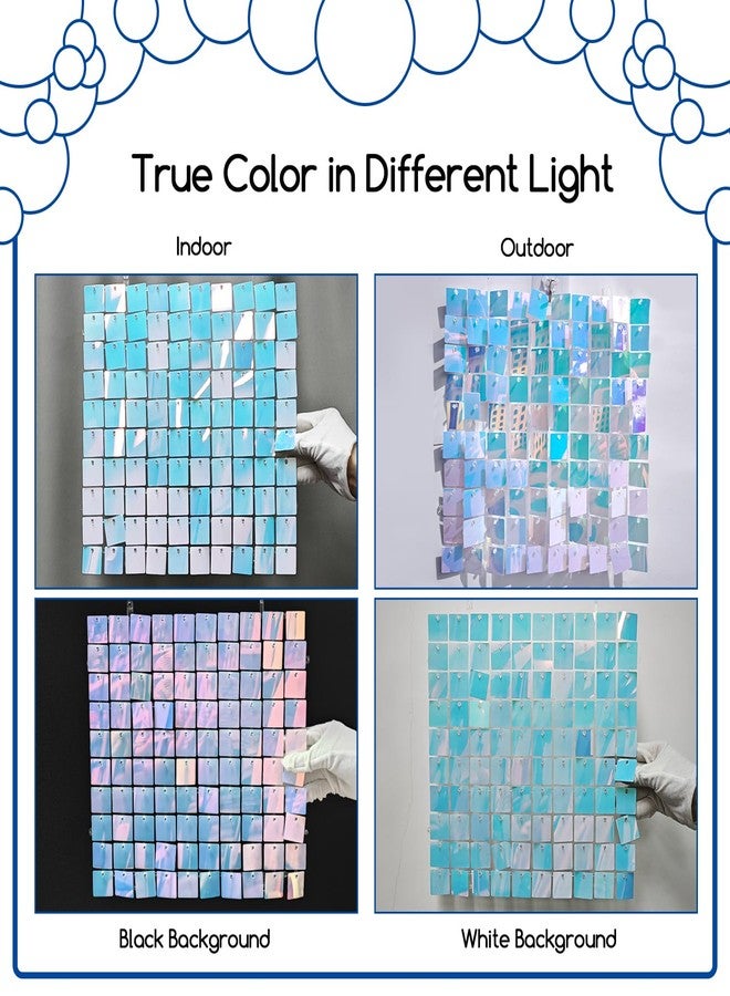 COKAOBE Rainbow Blue Shimmer Wall Backdrop 24PCS Rainbow Blue Sequins Backdrop Decoration Panels, Photo Backdrops for Baby Shower Mermaid Unicorn Birthday Anniversary Wedding Decoration (Rainbow Blue) - Image 4