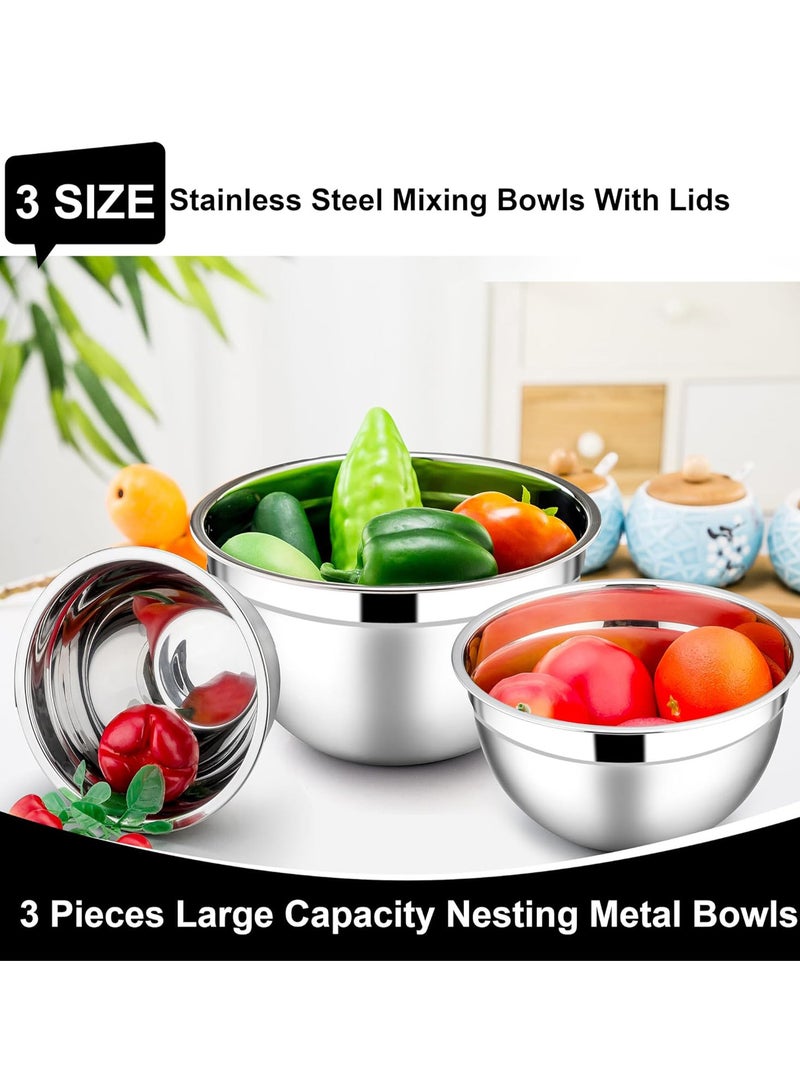 Relex Pack of 3 Mixing Bowls, Stainless Steel Salad Bowl with Lid, Healthy and Easy Clean, Stackable Design (Black) - Image 3